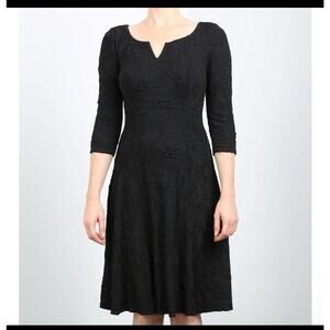 Elana Kattan Dain 3/4 Sleeve Scoop Neck Trapeze Black Dress, Size M Lagenlook